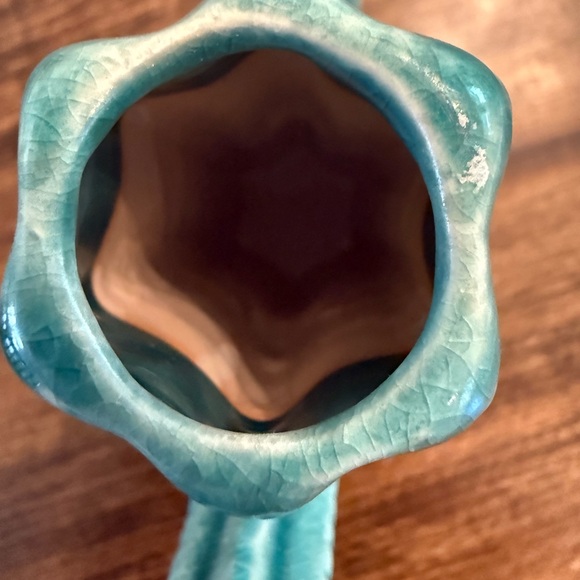 Teal Cactus Ceramic Vase - Picture 6 of 7